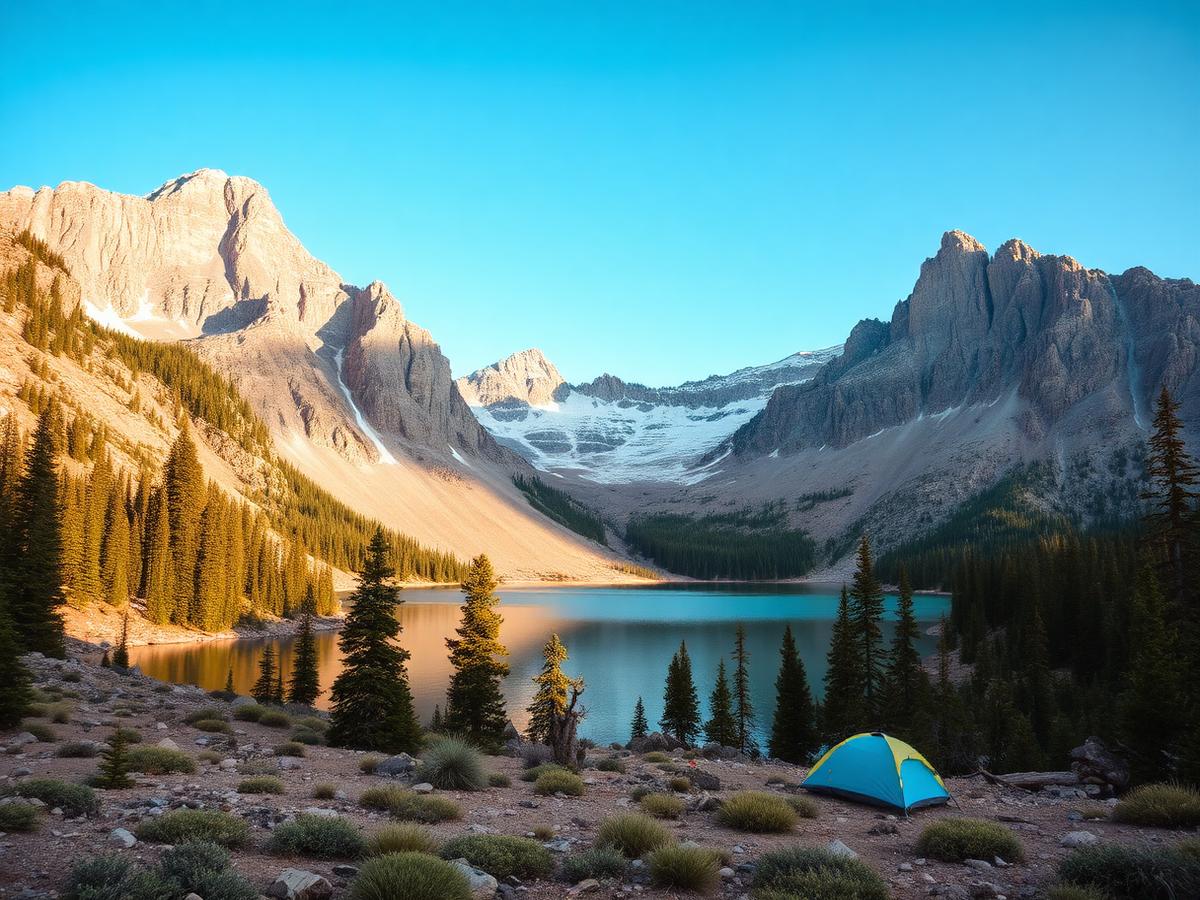 Turquoise alpine lake below rocky Colorado peaks